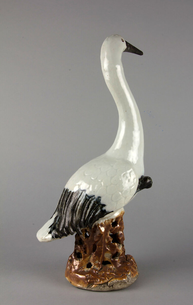 Figure of a stork (one of a pair), Porcelain painted with overglazed polychrome enamels (Jingdezhen ware), China