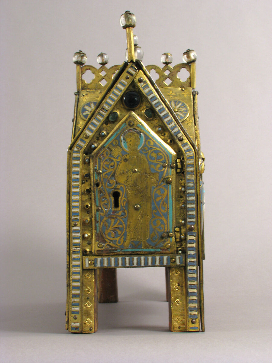 Chasse with the Life of Christ, Copper (plaques): engraved, stamped, and gilt; (appliqués): repossé, engraved, chased, scraped, and gilt; champlevé enamel: dark and medium blue, turquoise, light green, red, and white; glass cabochons; wood core., French