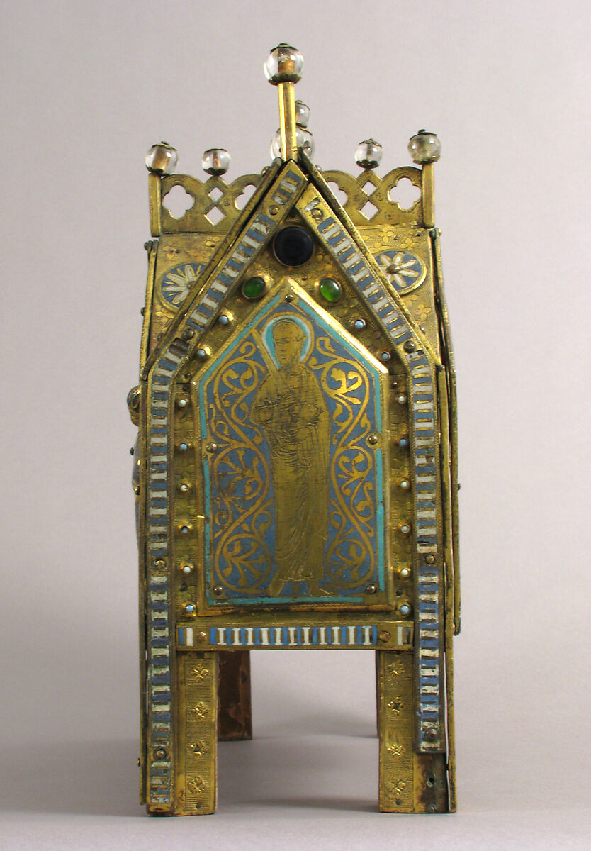 Chasse with the Life of Christ, Copper (plaques): engraved, stamped, and gilt; (appliqués): repossé, engraved, chased, scraped, and gilt; champlevé enamel: dark and medium blue, turquoise, light green, red, and white; glass cabochons; wood core., French
