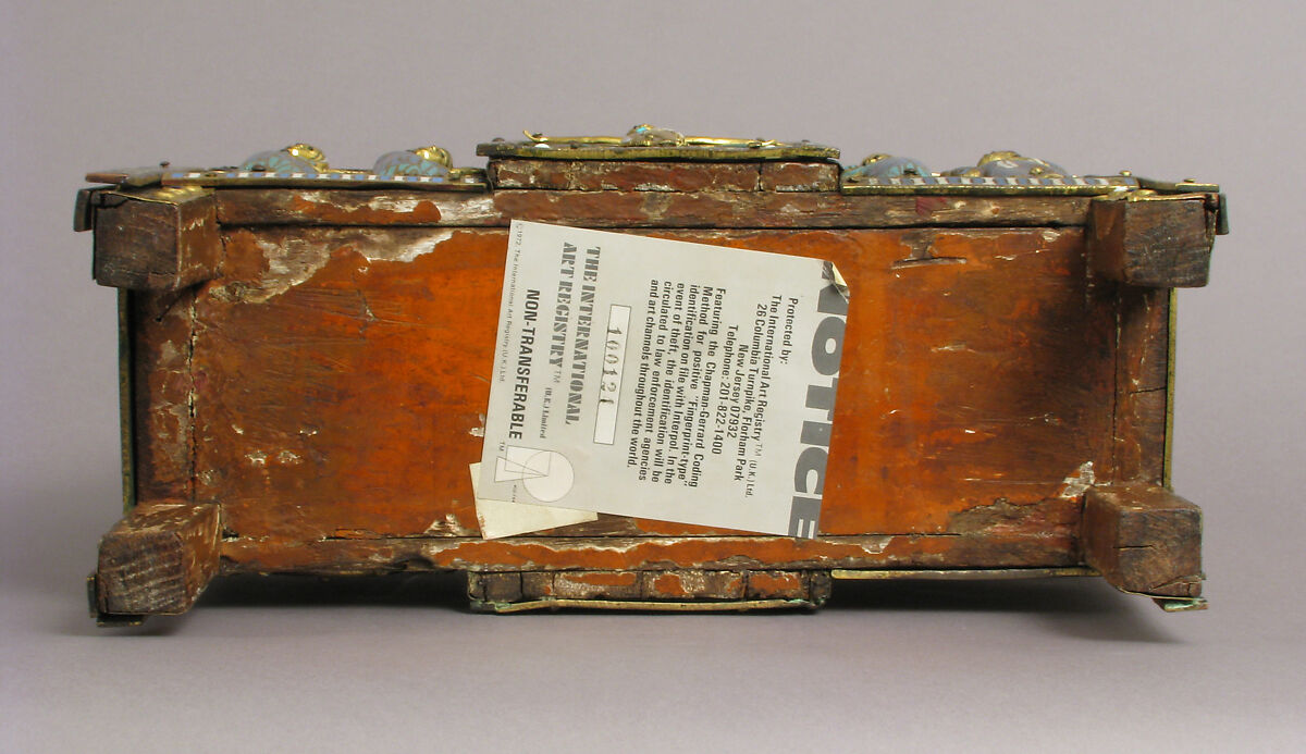 Chasse with the Life of Christ, Copper (plaques): engraved, stamped, and gilt; (appliqués): repossé, engraved, chased, scraped, and gilt; champlevé enamel: dark and medium blue, turquoise, light green, red, and white; glass cabochons; wood core., French