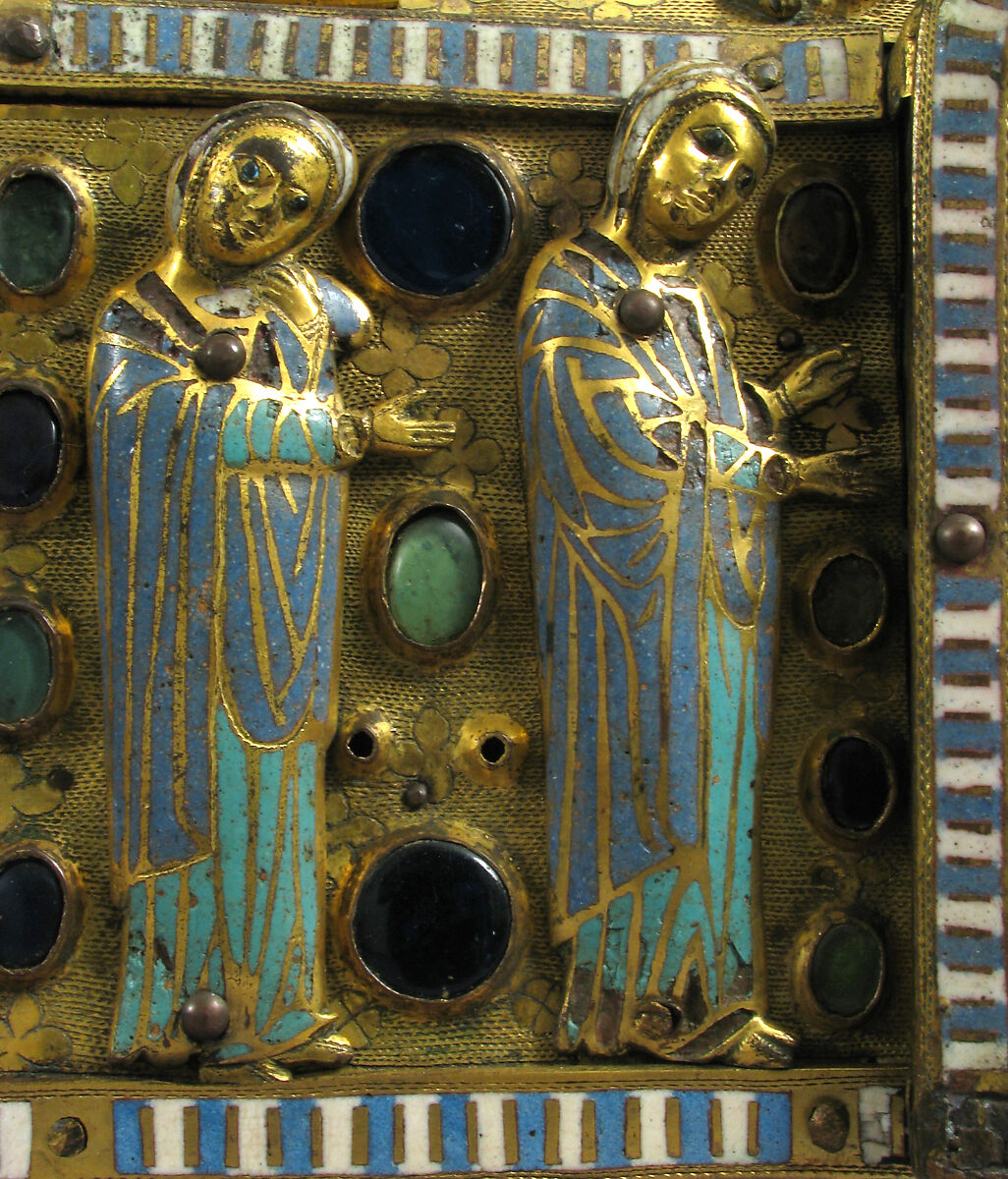 Chasse with the Life of Christ, Copper (plaques): engraved, stamped, and gilt; (appliqués): repossé, engraved, chased, scraped, and gilt; champlevé enamel: dark and medium blue, turquoise, light green, red, and white; glass cabochons; wood core., French