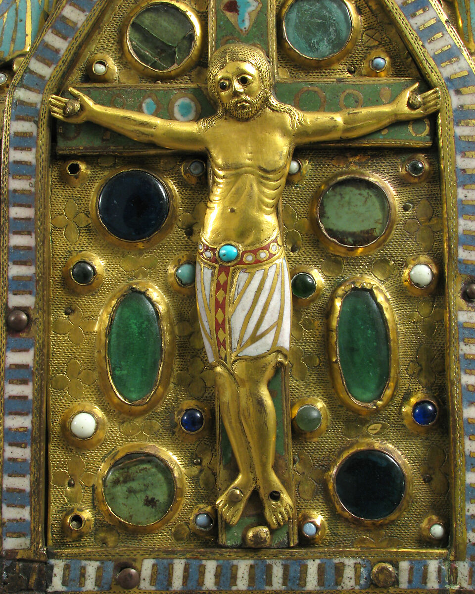Chasse with the Life of Christ, Copper (plaques): engraved, stamped, and gilt; (appliqués): repossé, engraved, chased, scraped, and gilt; champlevé enamel: dark and medium blue, turquoise, light green, red, and white; glass cabochons; wood core., French