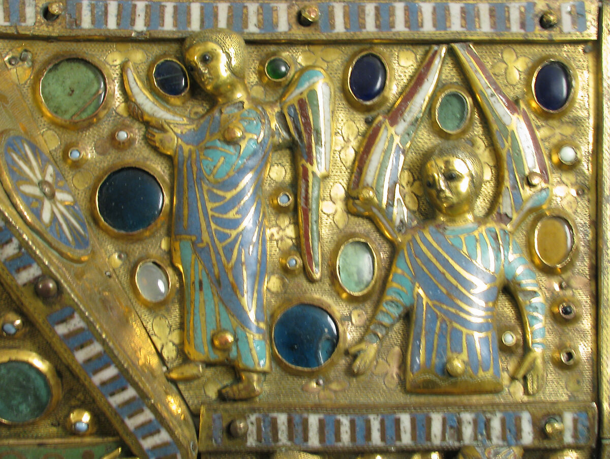 Chasse with the Life of Christ, Copper (plaques): engraved, stamped, and gilt; (appliqués): repossé, engraved, chased, scraped, and gilt; champlevé enamel: dark and medium blue, turquoise, light green, red, and white; glass cabochons; wood core., French