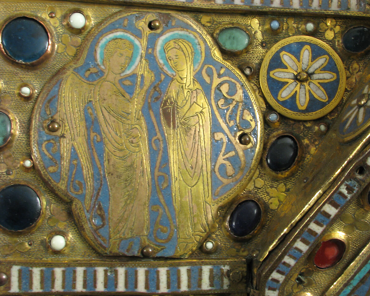 Chasse with the Life of Christ, Copper (plaques): engraved, stamped, and gilt; (appliqués): repossé, engraved, chased, scraped, and gilt; champlevé enamel: dark and medium blue, turquoise, light green, red, and white; glass cabochons; wood core., French