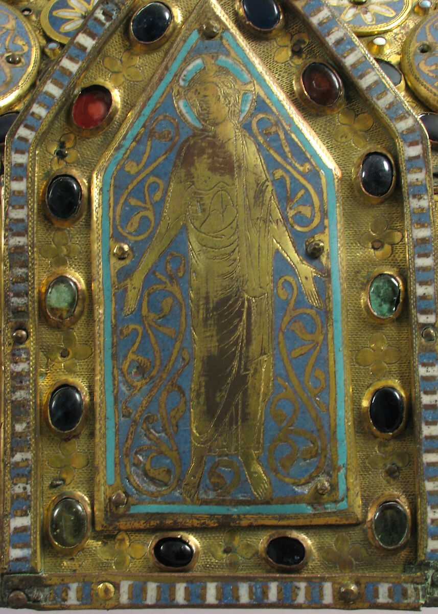 Chasse with the Life of Christ, Copper (plaques): engraved, stamped, and gilt; (appliqués): repossé, engraved, chased, scraped, and gilt; champlevé enamel: dark and medium blue, turquoise, light green, red, and white; glass cabochons; wood core., French