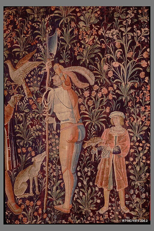 Falconer with Two Ladies, a Page, and a Foot Soldier, Wool warp;  wool and silk wefts, South Netherlandish