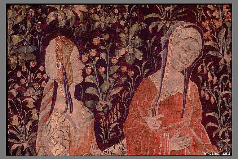 Falconer with Two Ladies, a Page, and a Foot Soldier, Wool warp;  wool and silk wefts, South Netherlandish