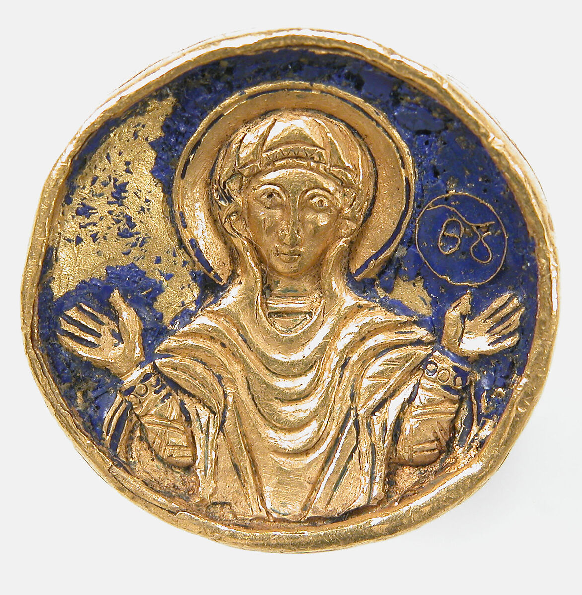 Ring with Enamel Bezel, Painted enamel, gold, Byzantine 