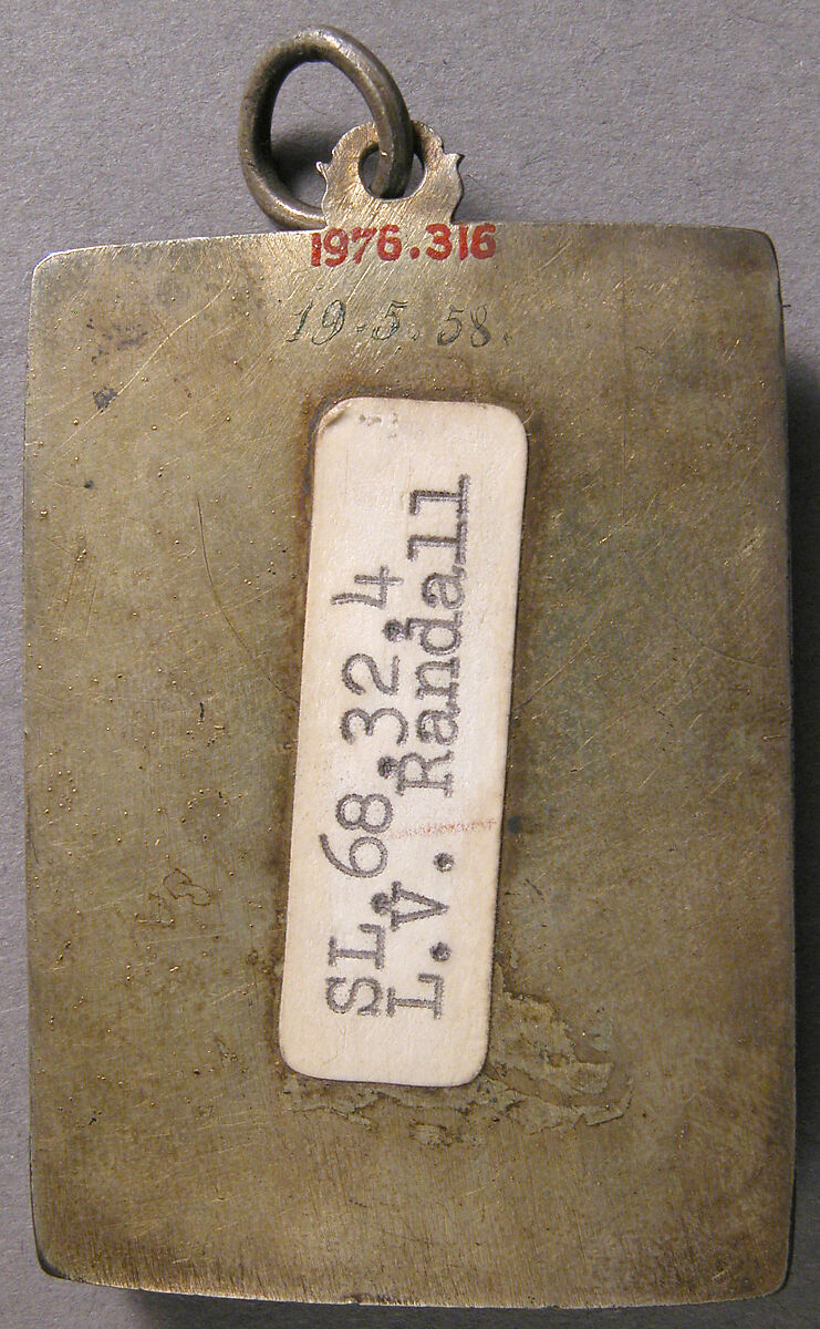 Pendant, Mother of pearl with modern silver and red velvet mount, German