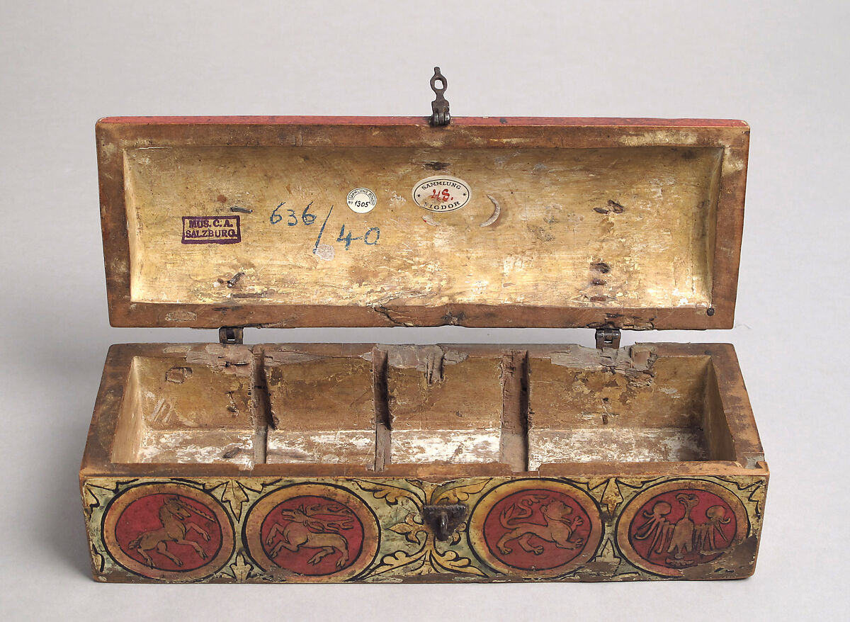 Painted Box for Game Pieces, Wood, polychromy and metal mounts, German