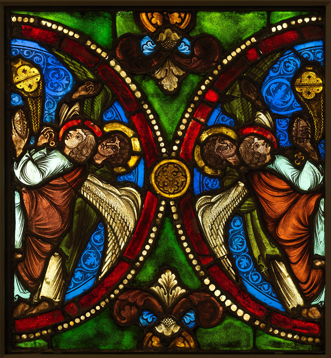Angels Swinging Censers, Pot-metal glass, vitreous paint, and lead, French 