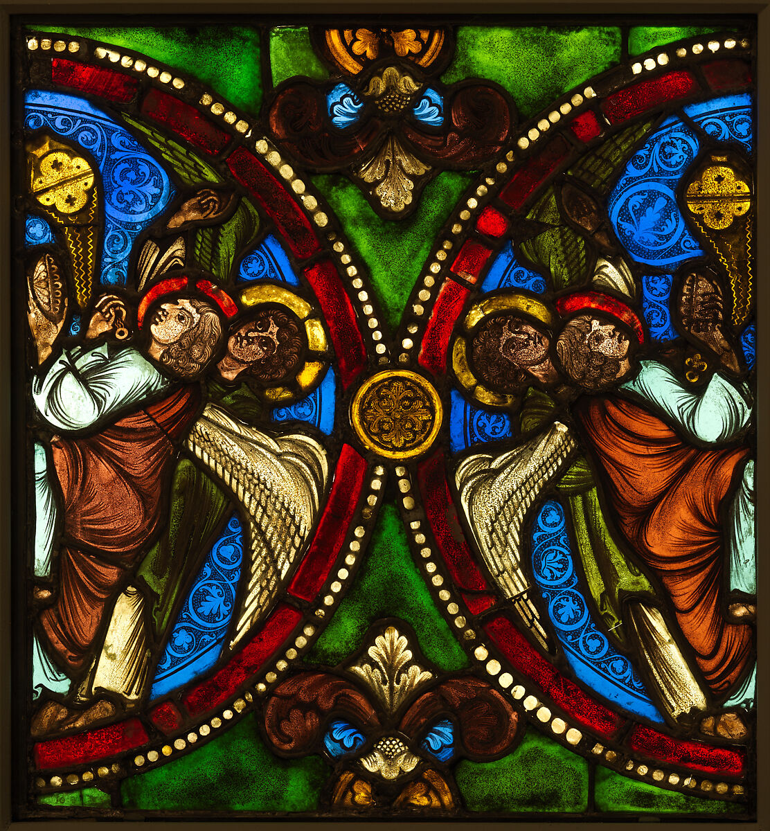 Angels Swinging Censers, Pot-metal glass, vitreous paint, and lead, French