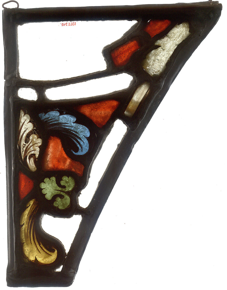 Fragment, Pot-metal glass, vitreous paint, lead, French 