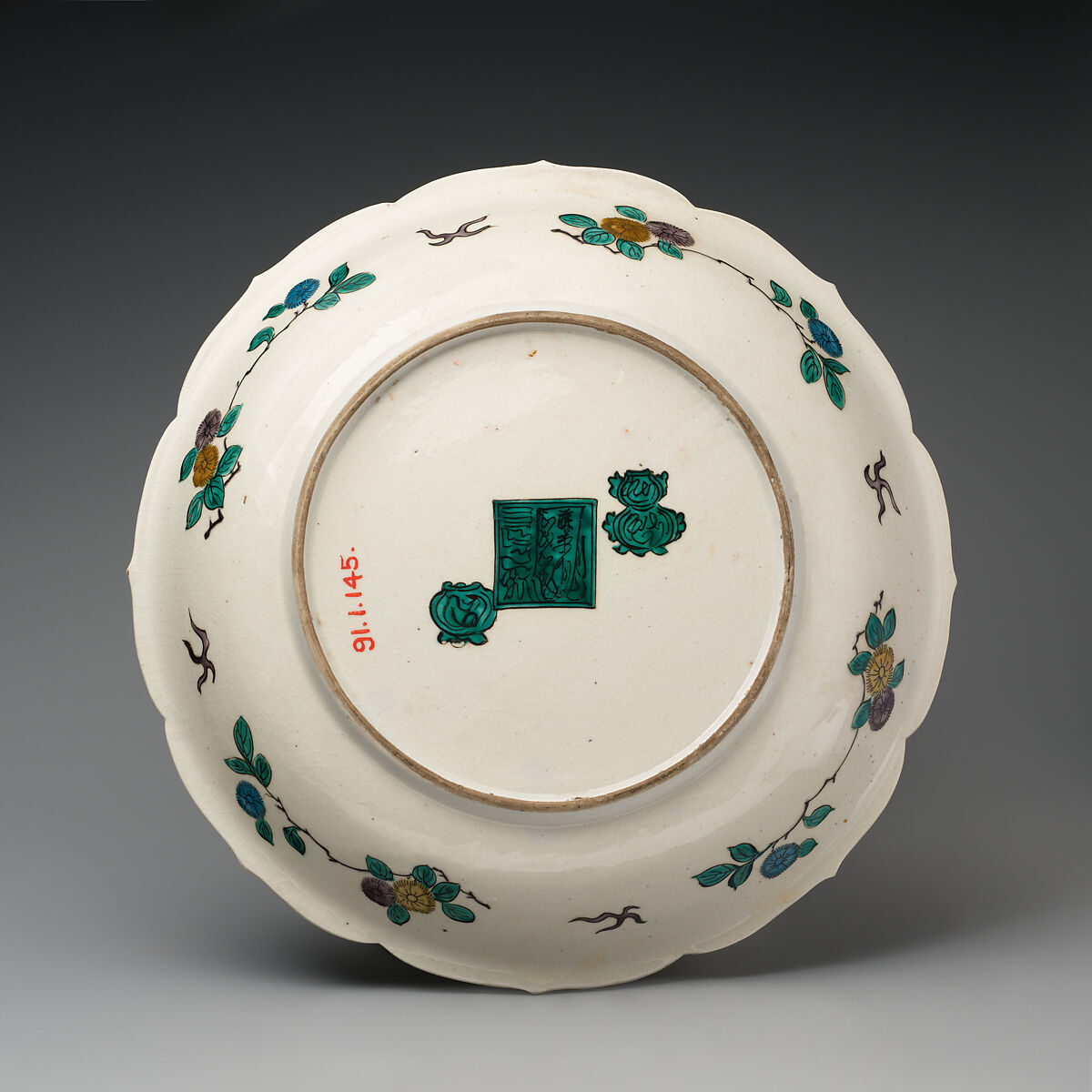 Plate, Pottery, decorated in five colors (Hizen ware, Kutani type), Japan