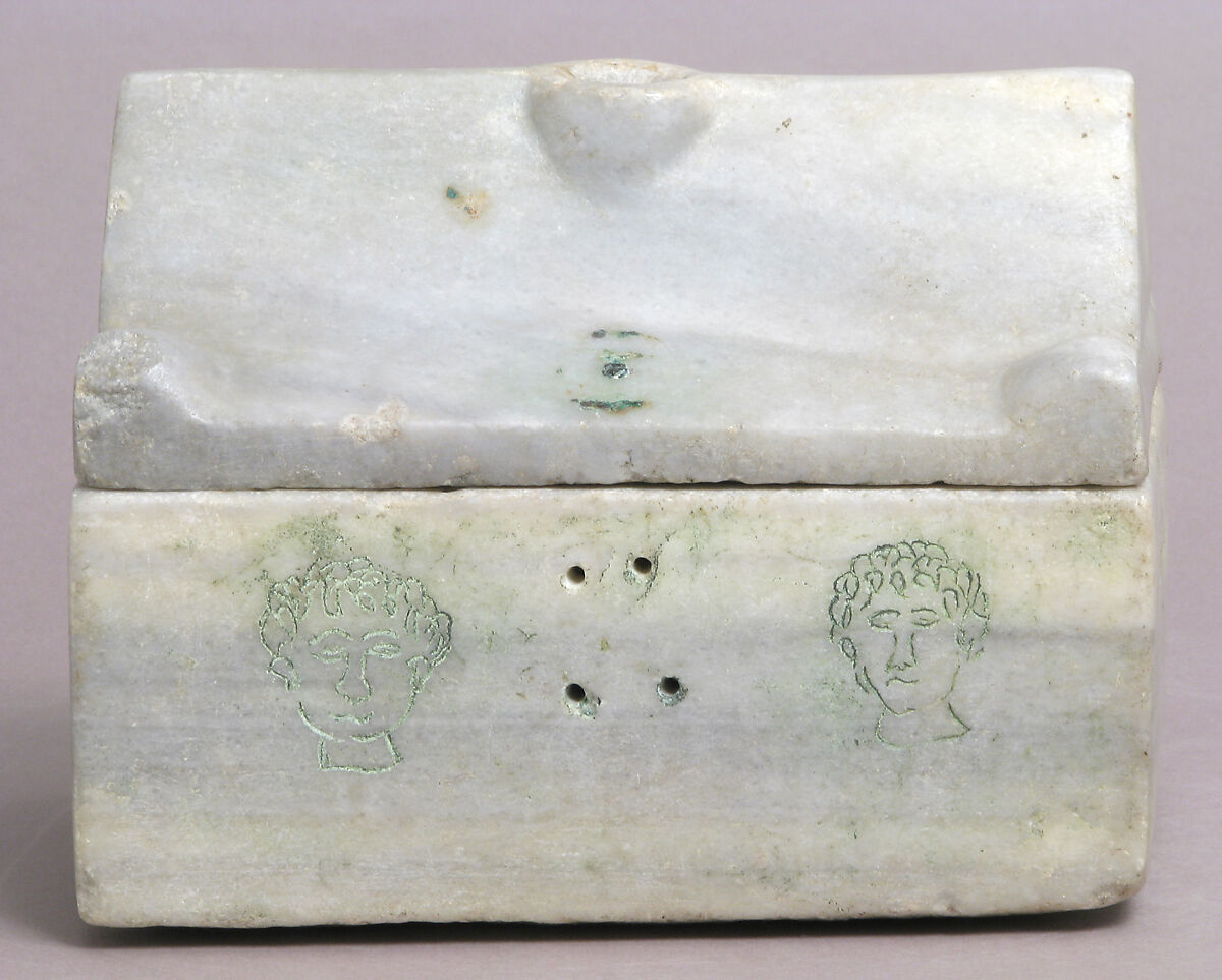 Reliquary Casket, Marble with traces of paint in modern incised decoration, Byzantine