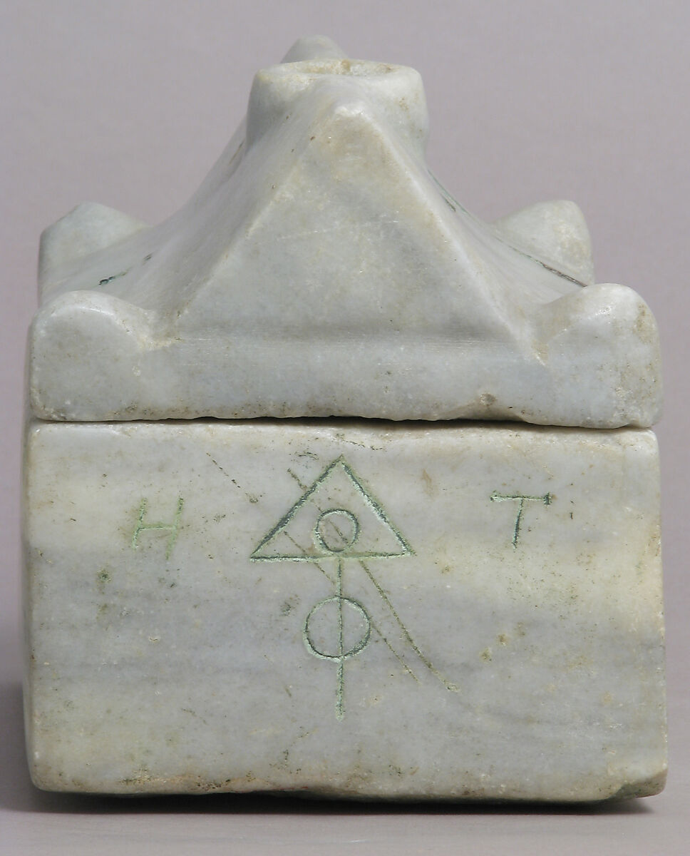 Reliquary Casket, Marble with traces of paint in modern incised decoration, Byzantine