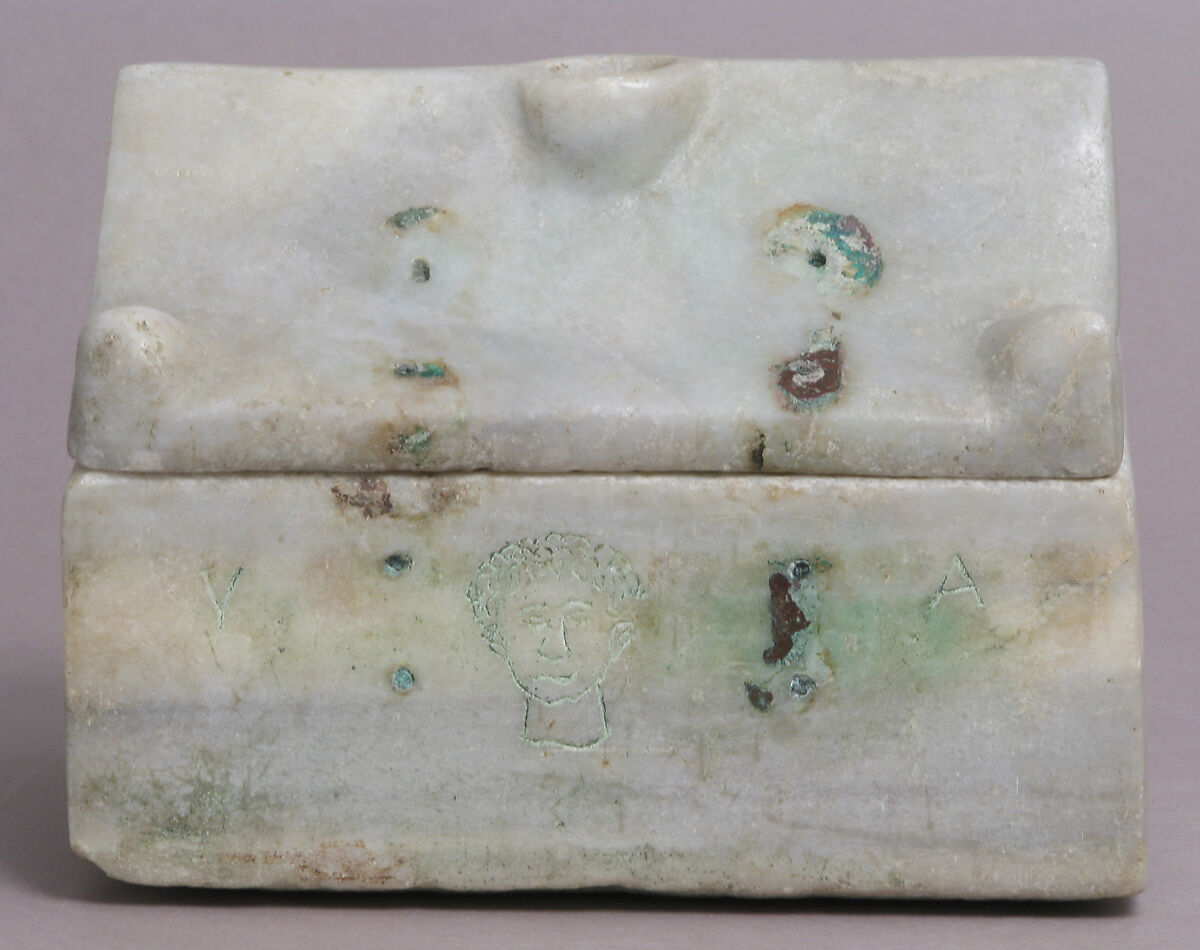 Reliquary Casket, Marble with traces of paint in modern incised decoration, Byzantine