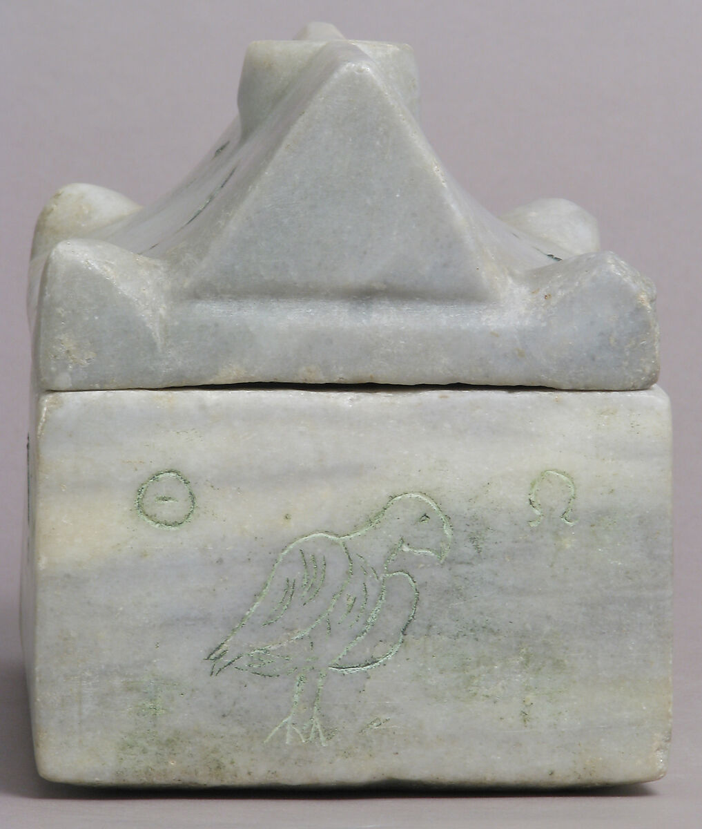 Reliquary Casket, Marble with traces of paint in modern incised decoration, Byzantine