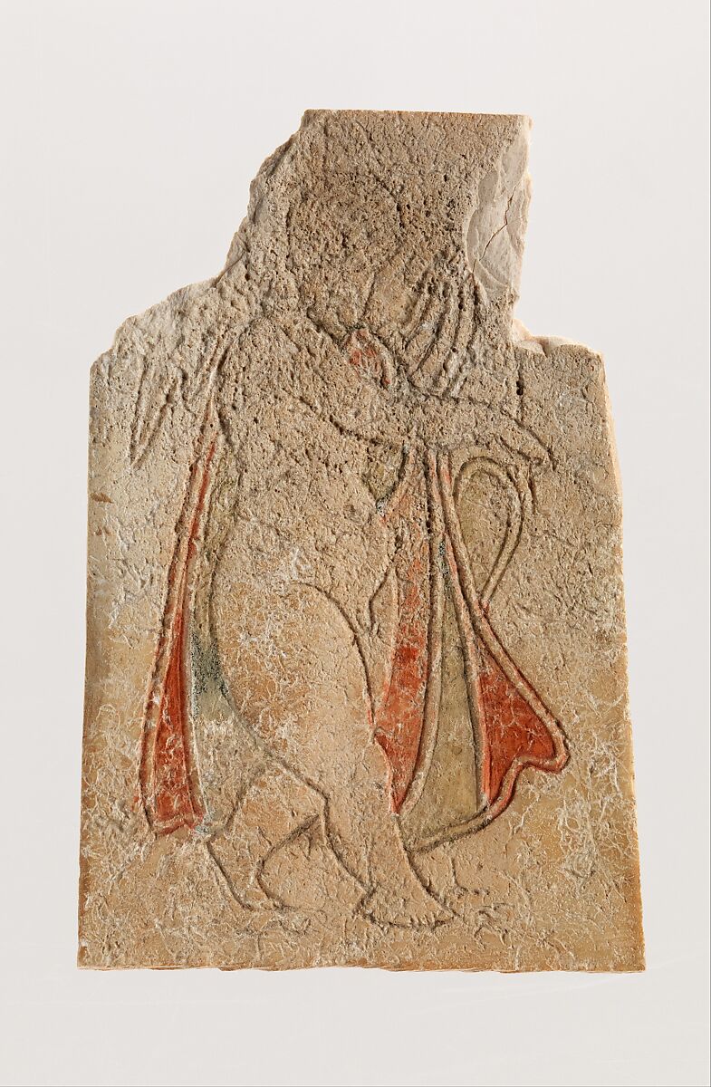 Plaque with an Eros, Bone, traces of red and blue paint, Coptic 