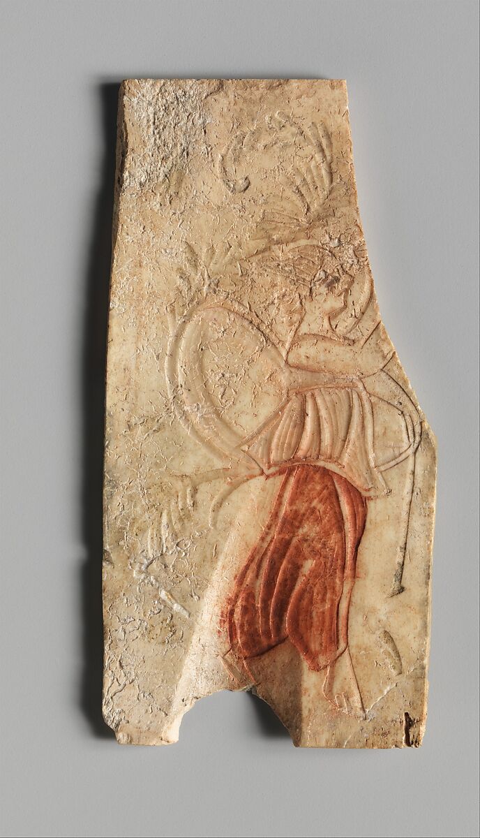 Plaque from a Casket with a Dancing Woman, Bone with red polychromy, Coptic 