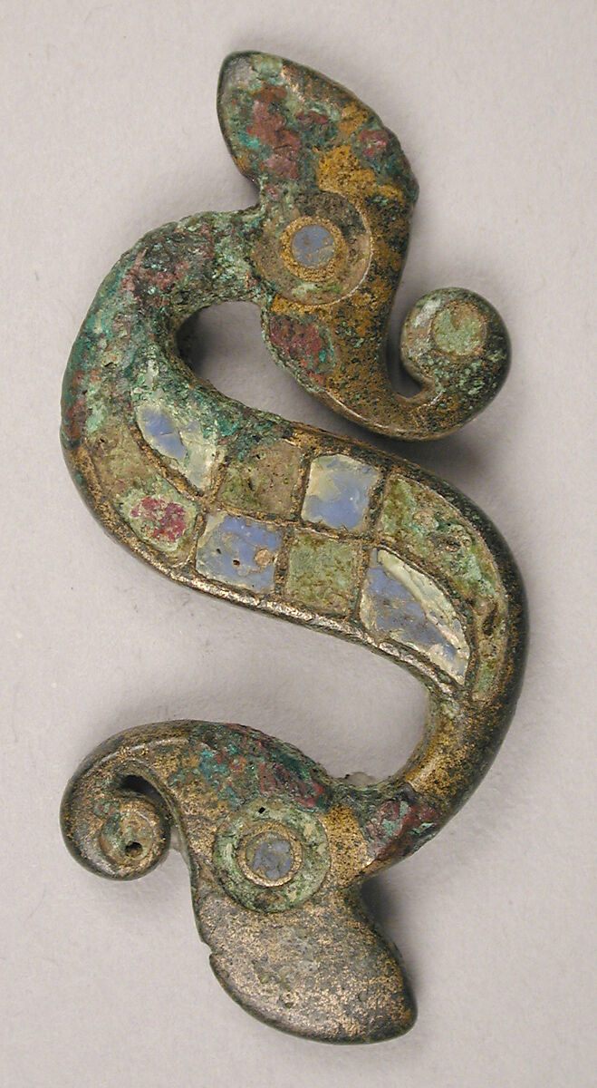 Dragon-Shaped Brooch, Copper alloy with champlevé enamel, Celtic or Roman