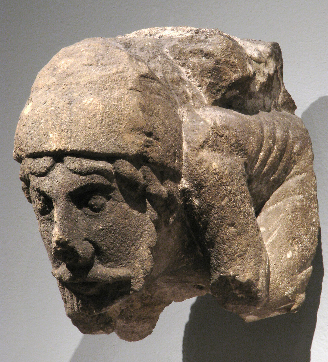 Corbel with Crouching Male Figure, Calcareous sandstone, Central or Western French 