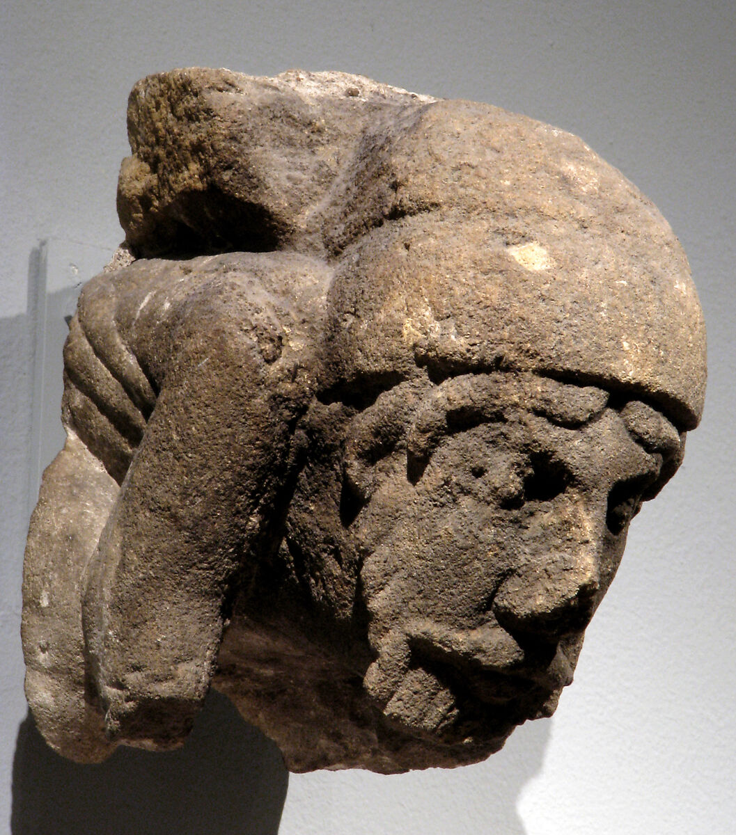 Corbel with Crouching Male Figure, Calcareous sandstone, Central or Western French