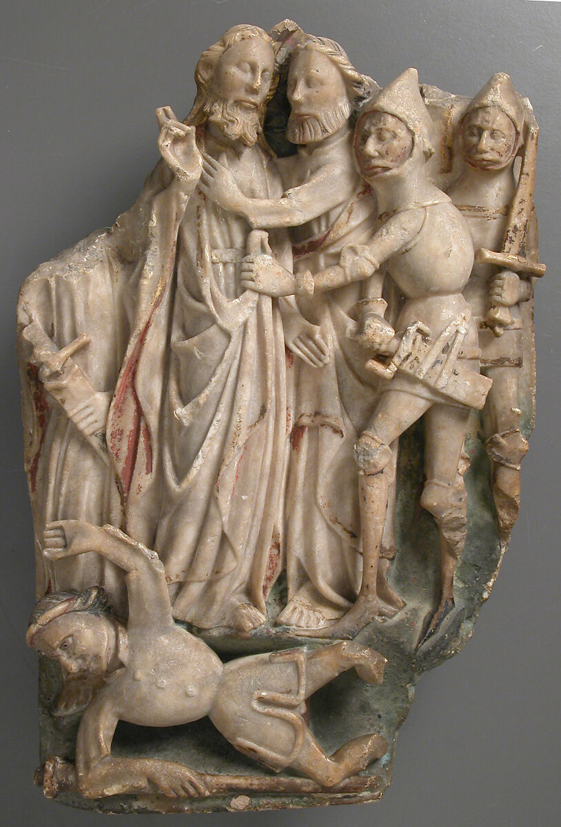 The Betrayal of Christ, Alabaster with paint and gilding, British