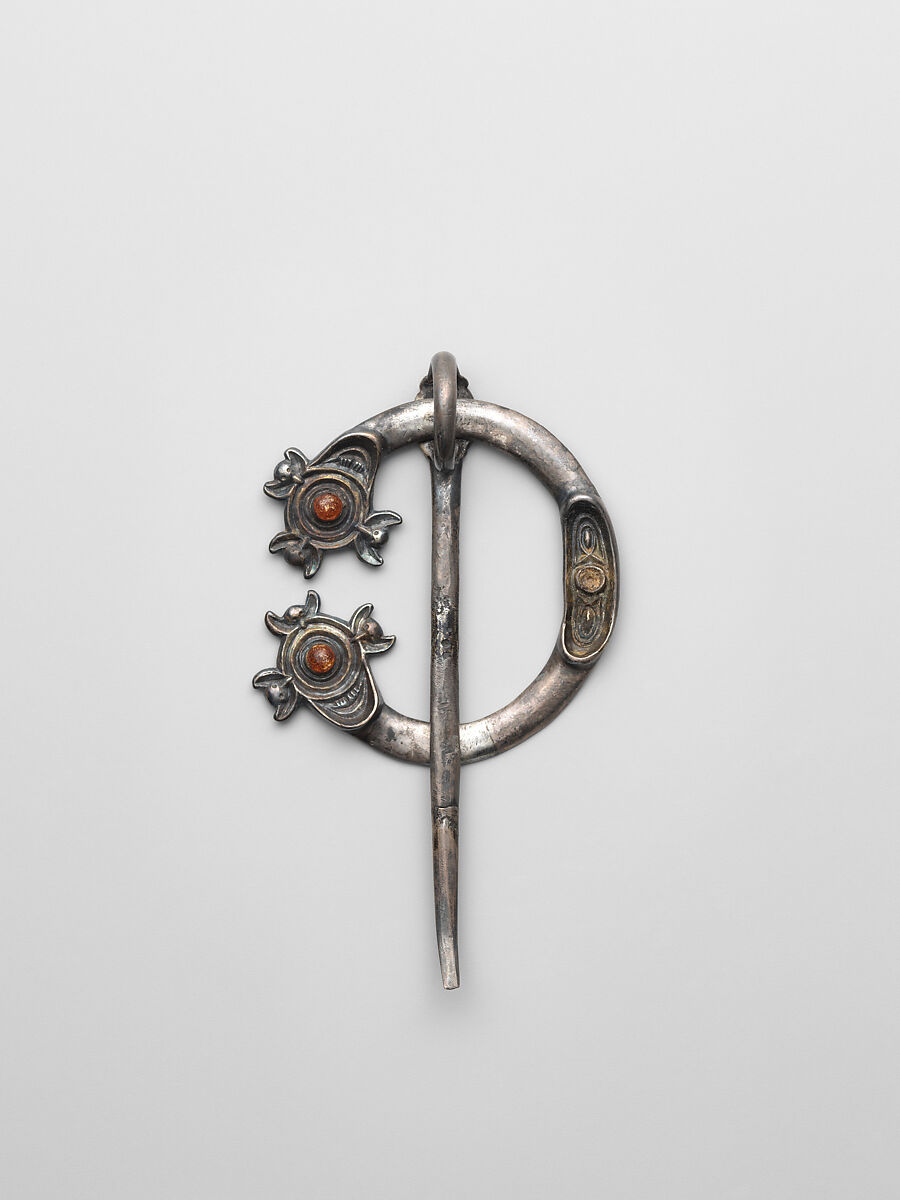 Open-Ring Brooch, Silver, cast and partially gilded; amber cabochons, Pictish or Irish