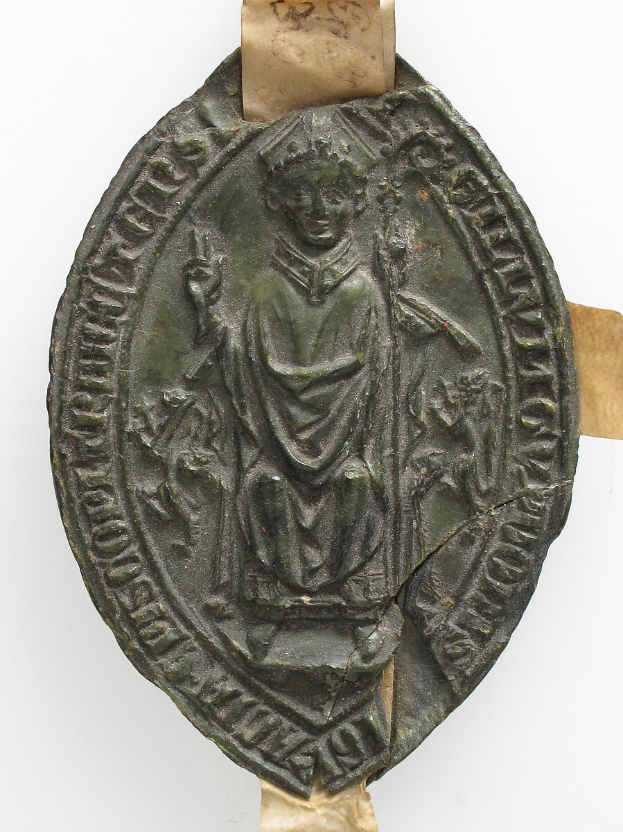 Episcopal seal of Gui d'Avesnes, Bishop of Utrecht, Green wax, Netherlandish 