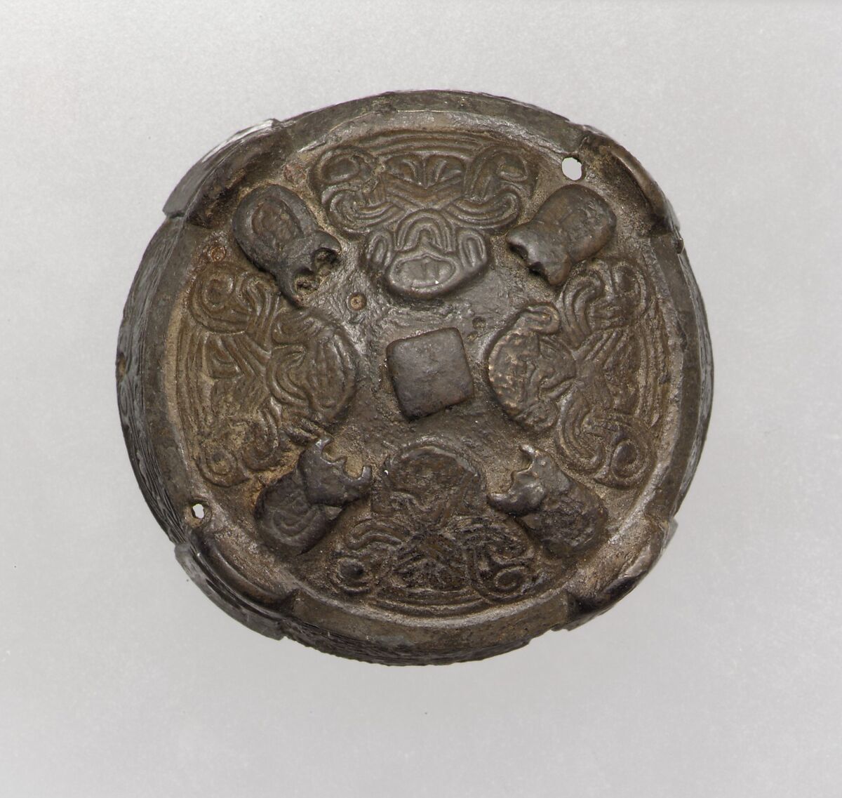 Round Box Brooch, Copper alloy, cast, selectively applied silver foil (OA XRD) ..., Viking