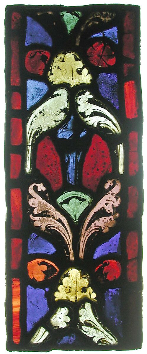 Border with "Block" Foliate Pattern, Pot-metal glass and vitreous paint, French 