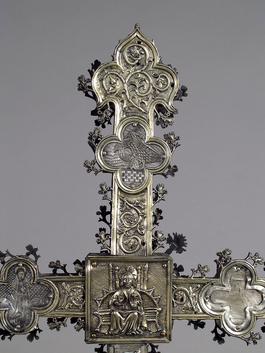 Processional Cross, Silver-gilt, with traces of enamel on walnut core, Spanish