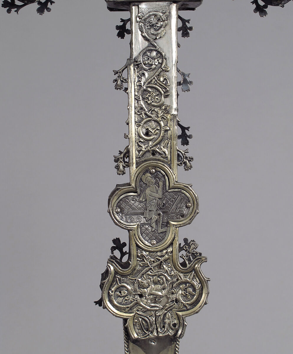 Processional Cross, Silver-gilt, with traces of enamel on walnut core, Spanish