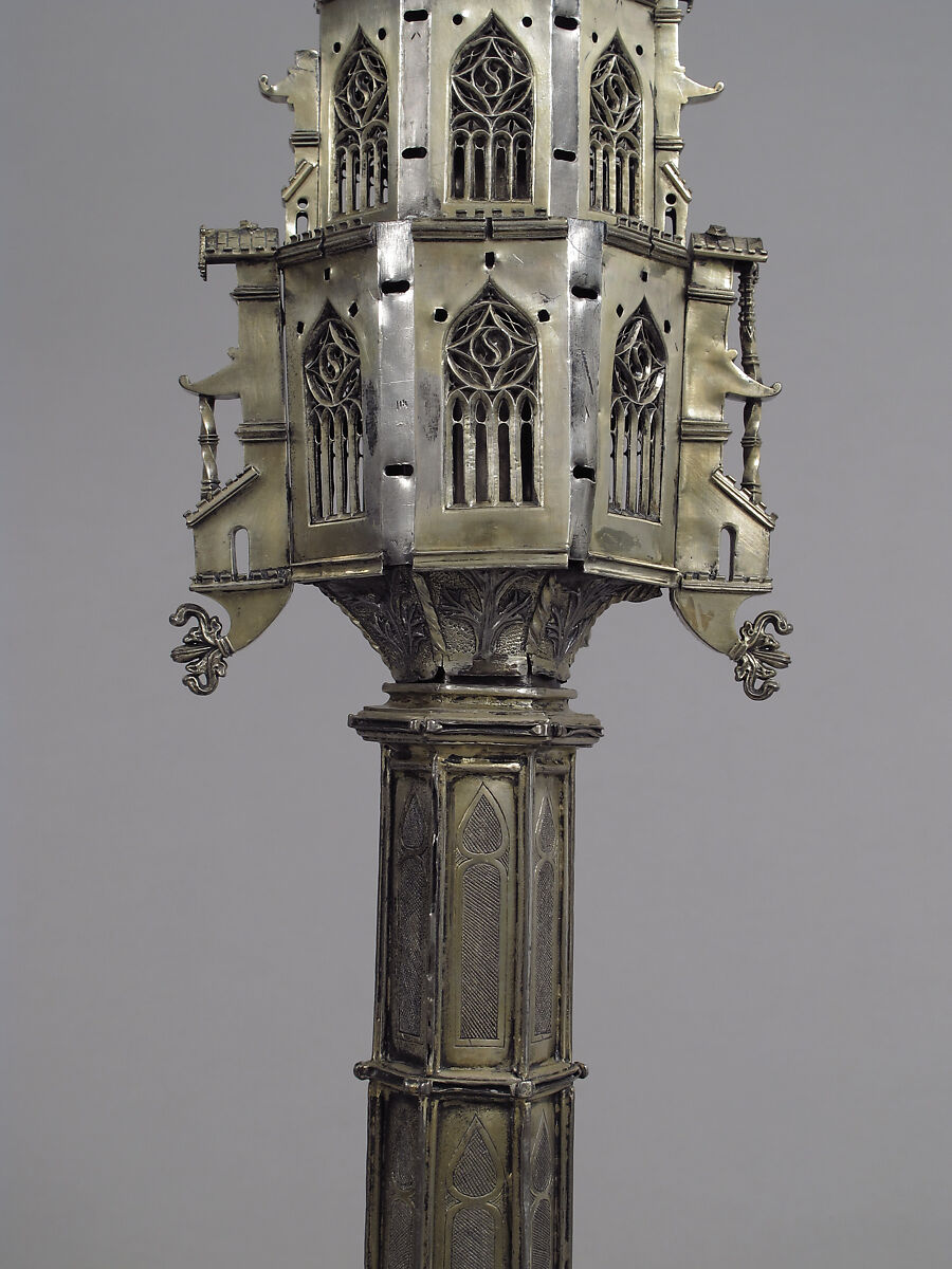 Processional Cross, Silver-gilt, with traces of enamel on walnut core, Spanish