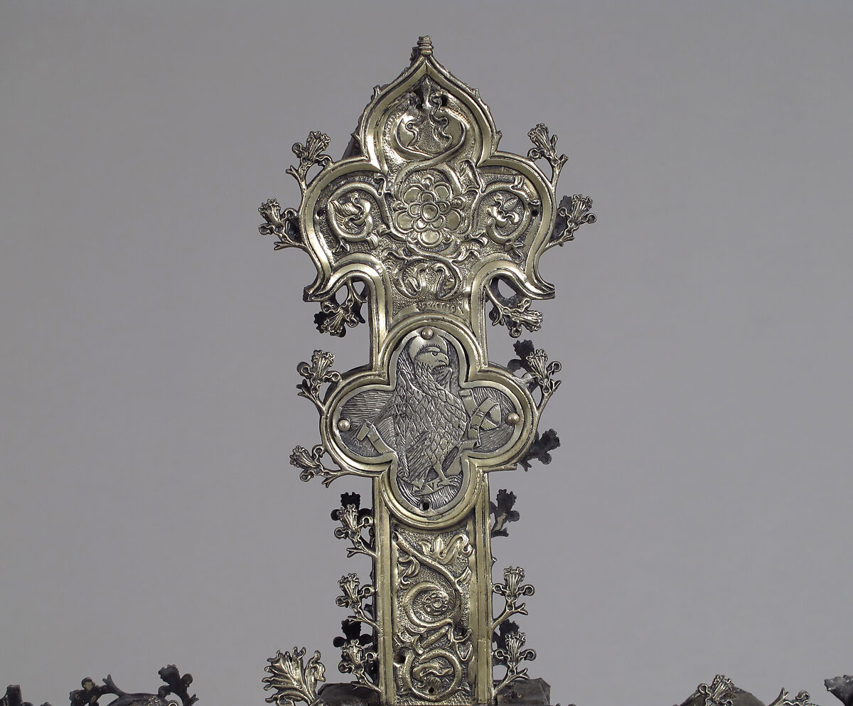 Processional Cross, Silver-gilt, with traces of enamel on walnut core, Spanish