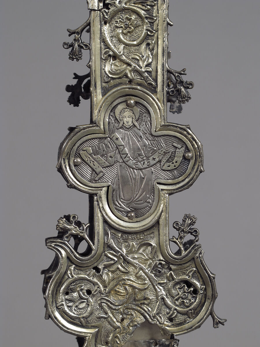 Processional Cross, Silver-gilt, with traces of enamel on walnut core, Spanish