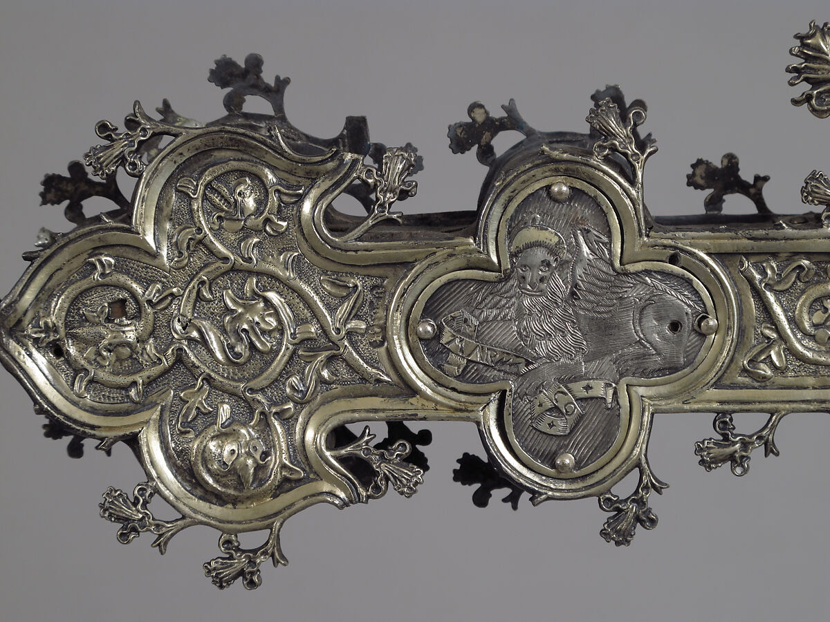 Processional Cross, Silver-gilt, with traces of enamel on walnut core, Spanish