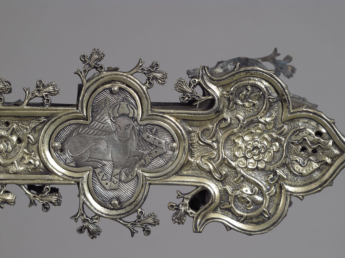 Processional Cross, Silver-gilt, with traces of enamel on walnut core, Spanish