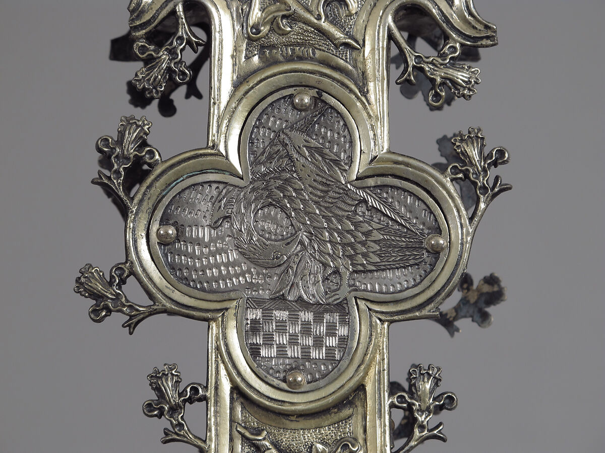Processional Cross, Silver-gilt, with traces of enamel on walnut core, Spanish