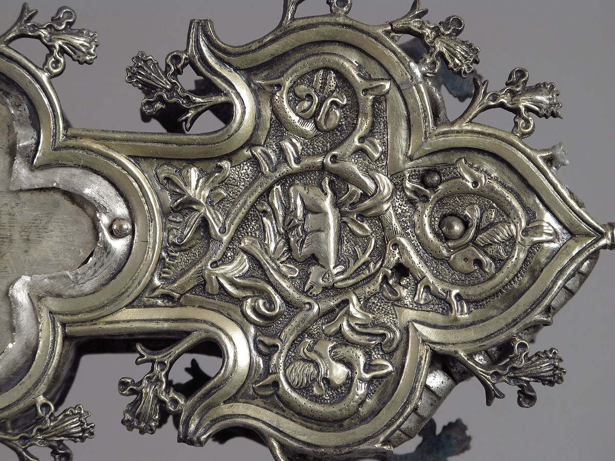 Processional Cross, Silver-gilt, with traces of enamel on walnut core, Spanish