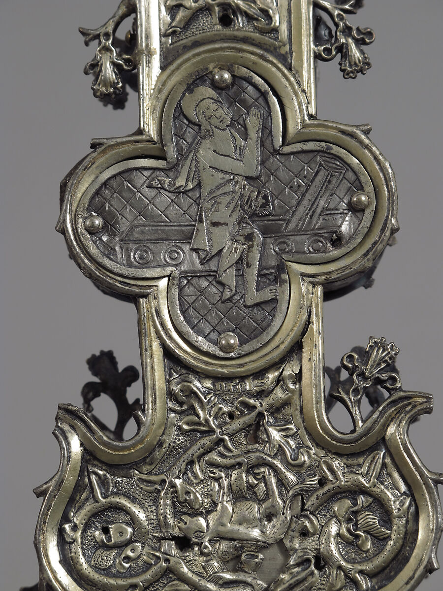 Processional Cross, Silver-gilt, with traces of enamel on walnut core, Spanish