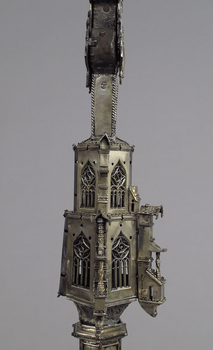 Processional Cross, Silver-gilt, with traces of enamel on walnut core, Spanish