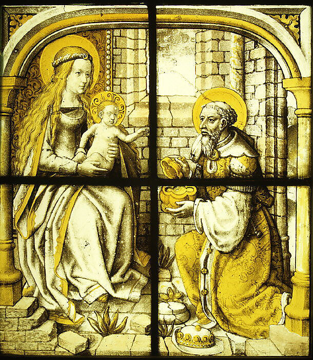 The Adoration of the Magi, Colorless glass, vitreous paint and silver stain, German 