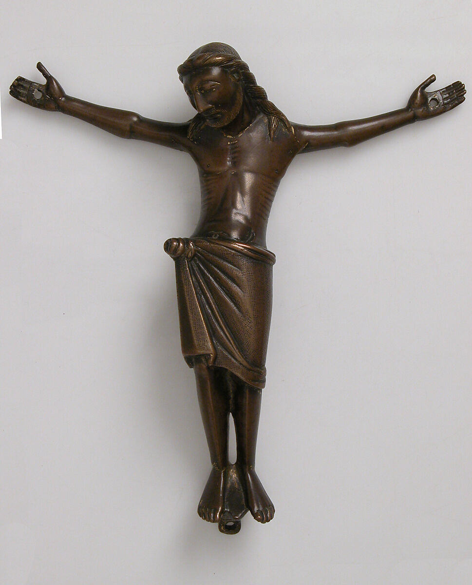 Crucified Christ, Cast copper alloy engraved and stippled, with traces of gilding, Mosan or Rhenish