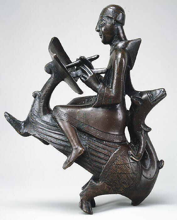 Monk-Scribe Astride a Wyvern, Leaded brass, cast and chiseled, North German 