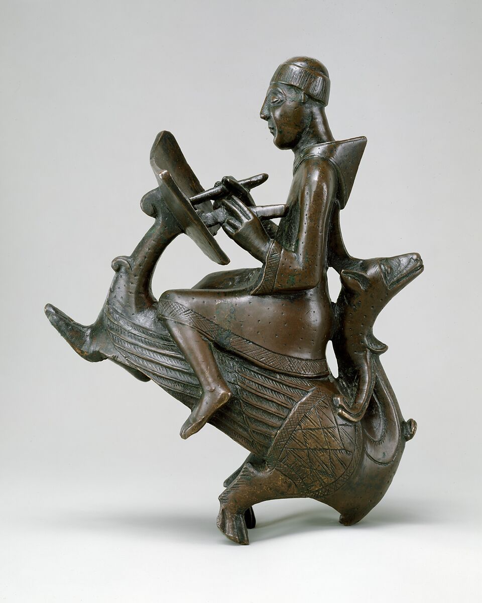 Monk-Scribe Astride a Wyvern, Leaded brass, cast and chiseled, North German