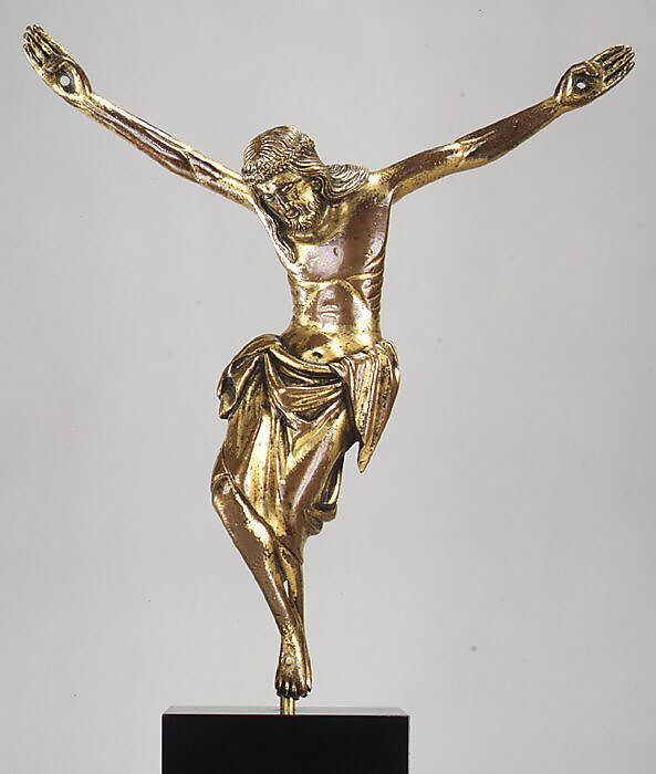 Crucified Christ, Copper alloy, gilt, Italian