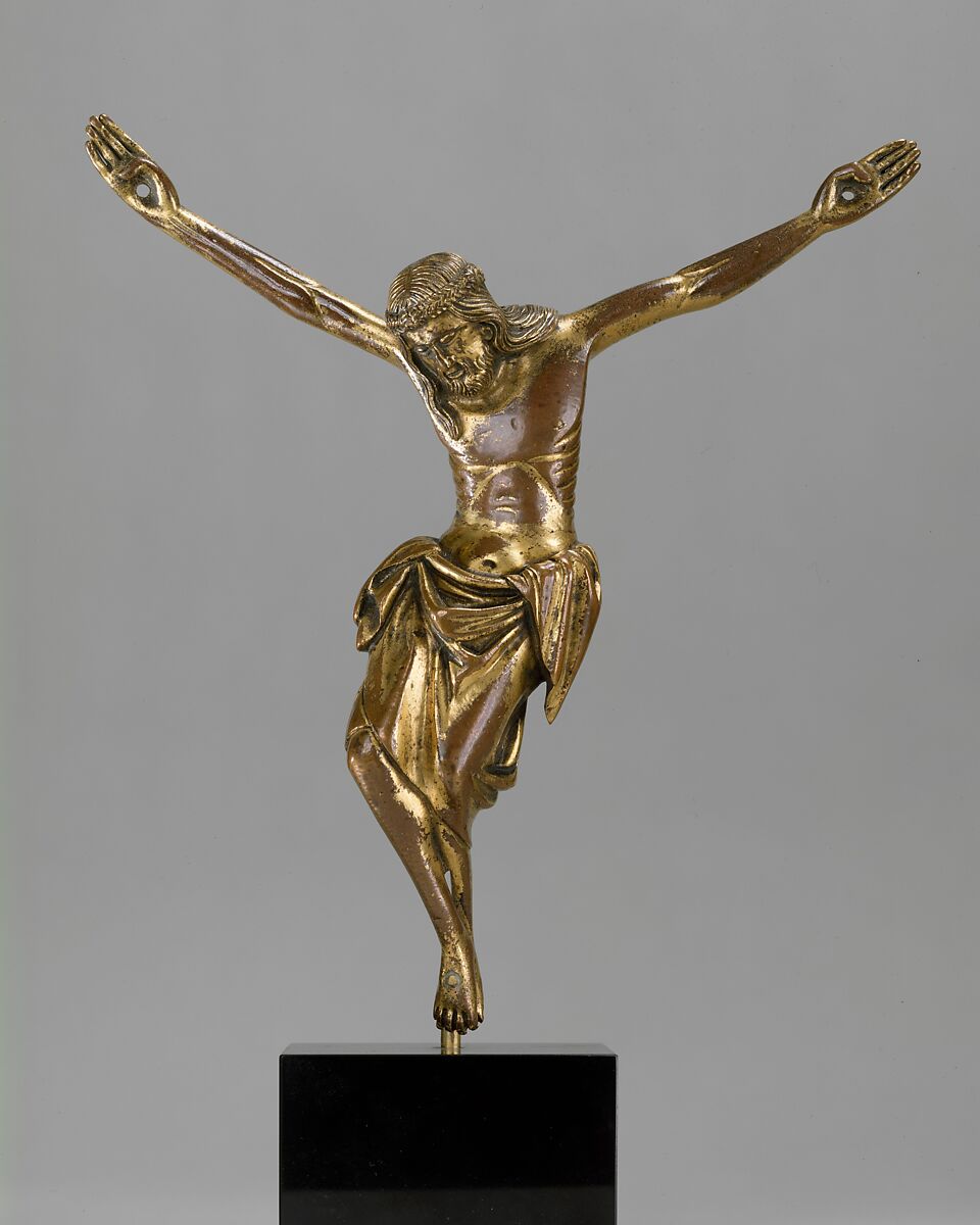 Crucified Christ, Copper alloy, gilt, Italian