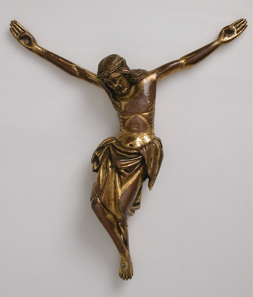 Crucified Christ, Copper alloy, gilt, Italian
